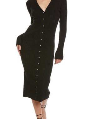 NWOT 525 America Black Ribbed Button-Front Midi Dress